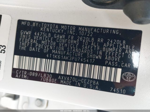 4T1K61AK3PU745417 Toyota CAMRY XSE