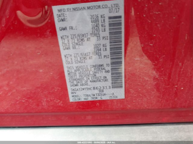 5N1AT2MT9HC862313 Nissan ROGUE SV