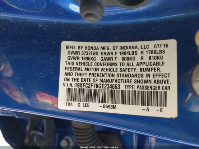 19XFC2F76GE234663 Honda CIVIC EX
