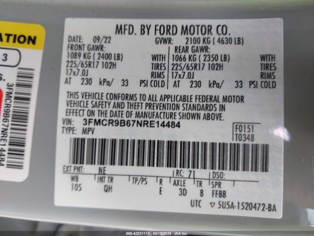 3FMCR9B67NRE14484 Ford Bronco Sport Big Bend