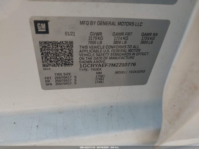 1GCRYAEF7MZ210776 Chevrolet Silverado 1500 4wd Double Cab Standard Bed Wt