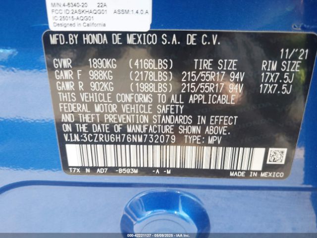 3CZRU6H76NM732079 Honda r18z9