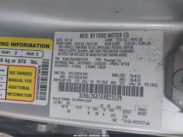 3LN6L2GK5ER823529 Lincoln MKZ