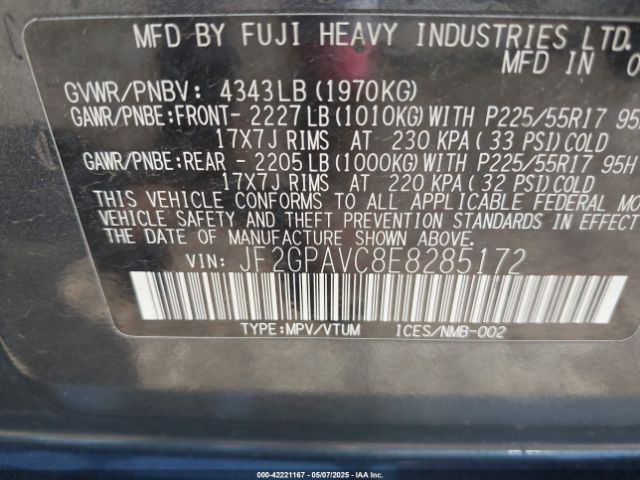 JF2GPAVC8E8285172 Subaru Xv Crosstrek 2.0i Premium