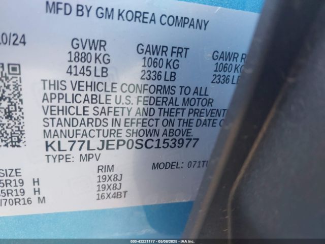 KL77LJEP0SC153977 Chevrolet Trax Fwd 2rs