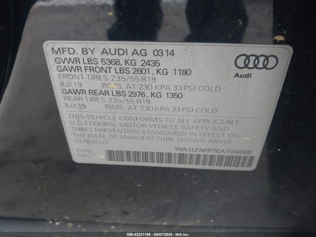 WA1LFAFP7EA104468 Audi Q5 2.0t Premium