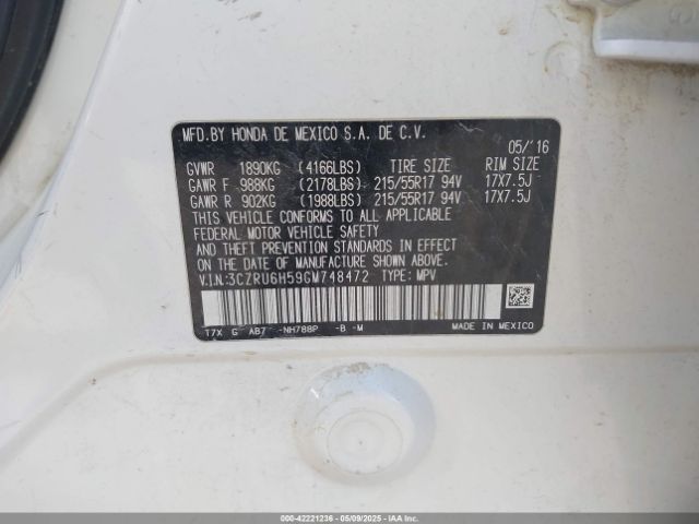3CZRU6H59GM748472 Honda r18z9