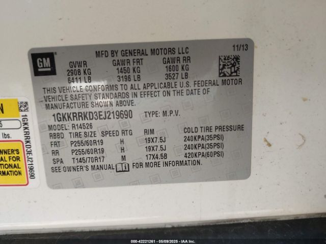 1GKKRRKD3EJ219690 GMC Acadia Slt-1