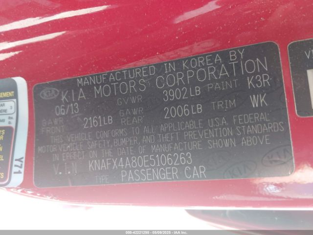 KNAFX4A80E5106263 KIA FORTE EX