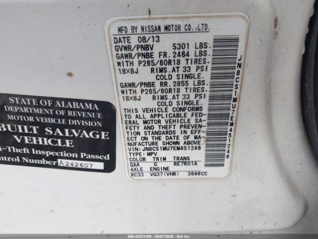 JN8CS1MU7EM451246 Infiniti QX70