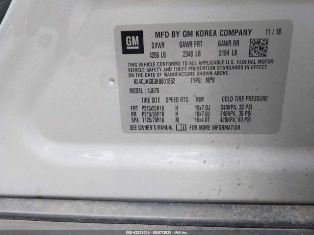 KL4CJASB3KB801862 Buick Encore Fwd Preferred