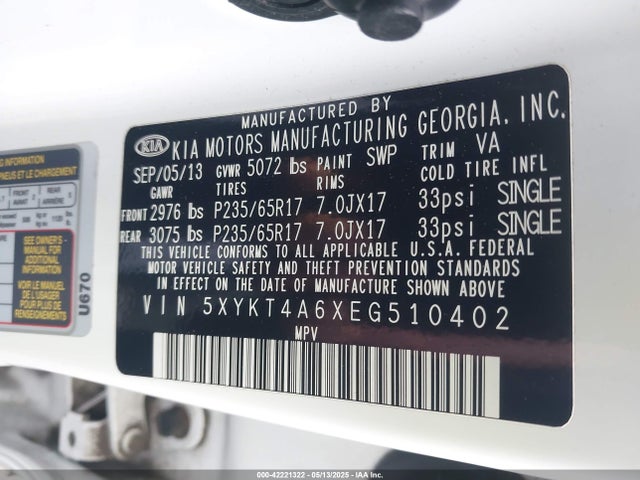 5XYKT4A6XEG510402 KIA SORENTO LX