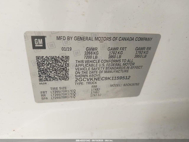 2GCVKNEC9K1159512 Chevrolet Silverado 1500 Ld Wt