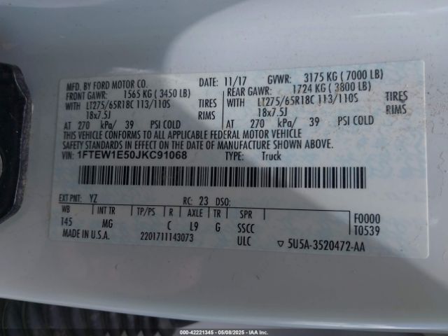 2018 FORD F-150 1FTEW1E50JKC91068 Photo 8