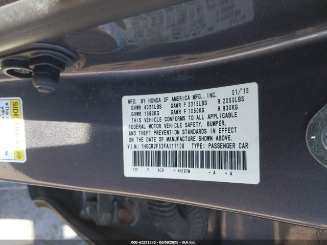 1HGCR2F52FA111106 Honda Accord Sport