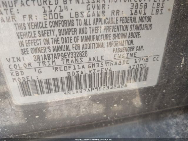 3N1AB7AP9EY332828 Nissan SENTRA SR
