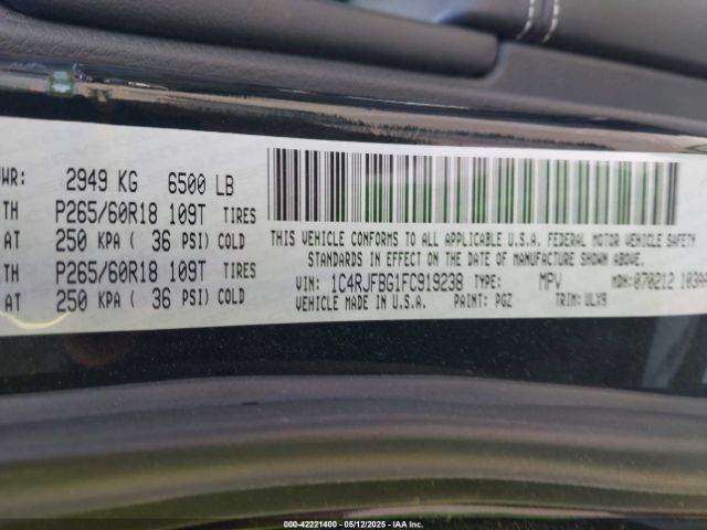 2015 JEEP GRAND CHEROKEE 1C4RJFBG1FC919238 Photo 8