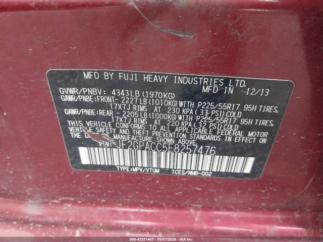 JF2GPACC5E8257476 Subaru Xv Crosstrek 2.0i Premium