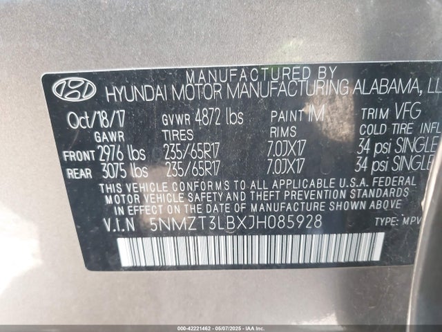 5NMZT3LBXJH085928 Hyundai Santa Fe Sport 2.4l