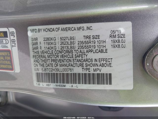 5J8TC2H39LL000761 Acura Rdx Standard