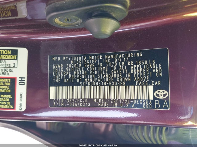 Toyota Corolla Se Special Edition 2017 5YFBURHE1HP630399 Image 9
