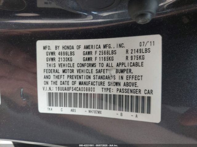 2012 ACURA TL 19UUA8F54CA008800 Photo 8
