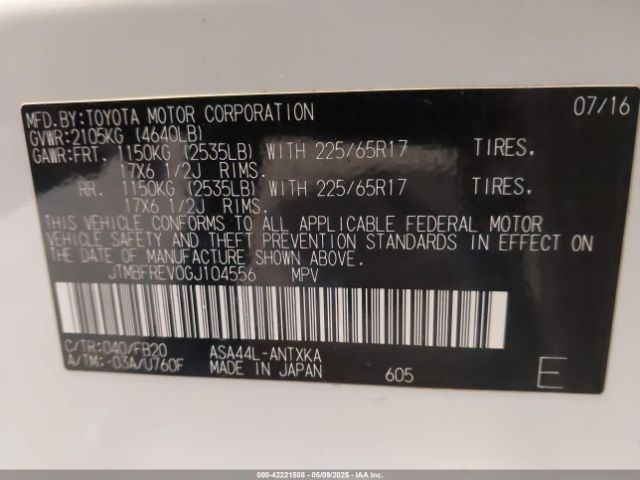 JTMBFREV0GJ104556 Toyota 2ar-fe