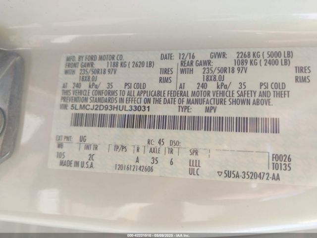 5LMCJ2D93HUL33031 Lincoln MKC SELECT
