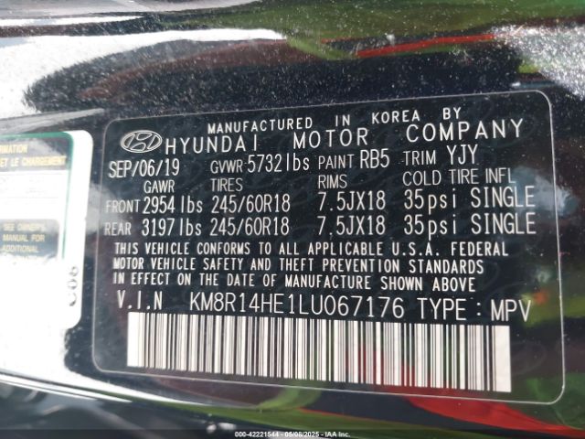 KM8R14HE1LU067176 Hyundai Palisade Se