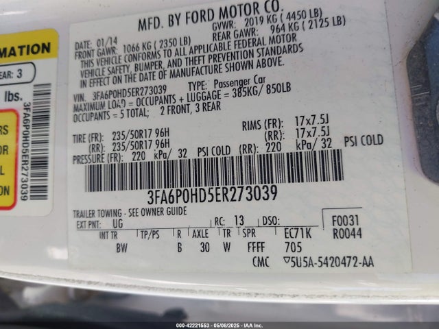 3FA6P0HD5ER273039 Ford FUSION SE