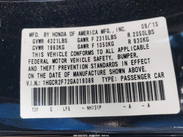 1HGCR2F72GA019089 Honda ACCORD EX