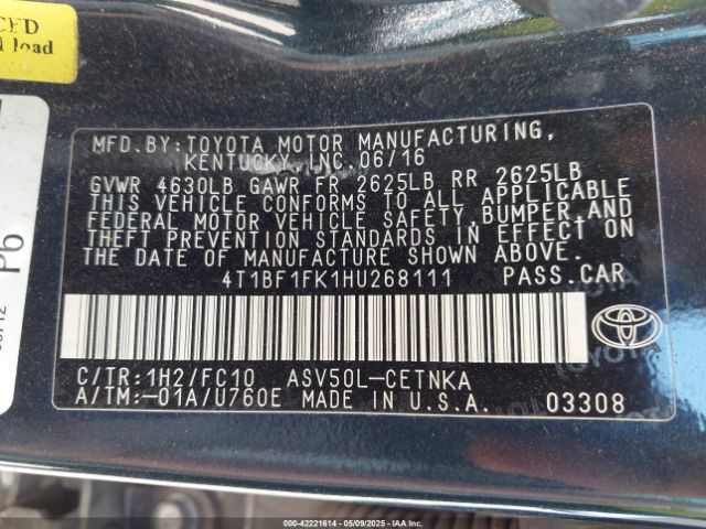4T1BF1FK1HU268111 Toyota CAMRY LE