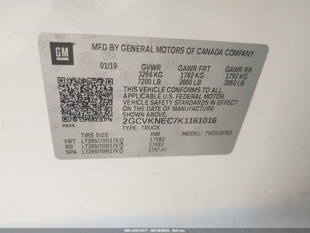 2GCVKNEC7K1161016 Chevrolet Silverado 1500 Ld Wt