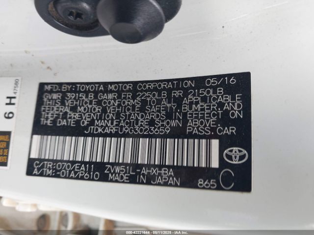 JTDKARFU9G3023659 Toyota Prius Four Touring