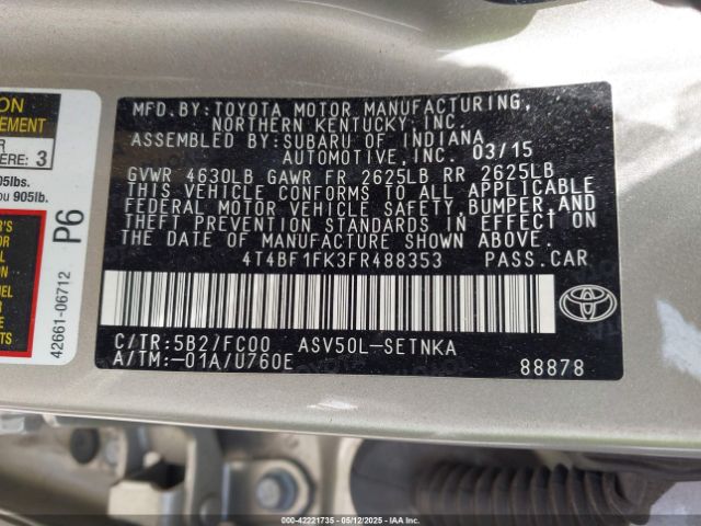 4T4BF1FK3FR488353 Toyota CAMRY LE