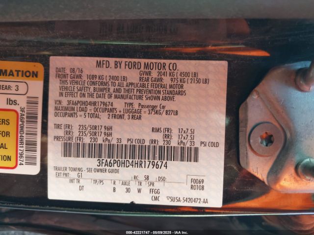 3FA6P0HD4HR179674 Ford FUSION SE