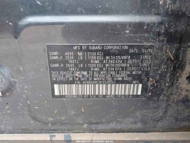 4S4BSANC3K3338047 Subaru Outback 2.5i Limited