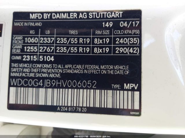 WDC0G4JB9HV006052 Mercedes-Benz GLC 300