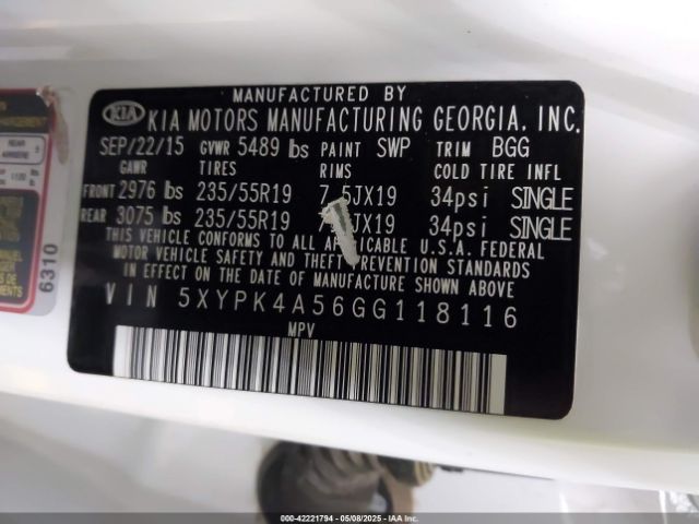 5XYPK4A56GG118116 KIA dohc gdi lambda ii