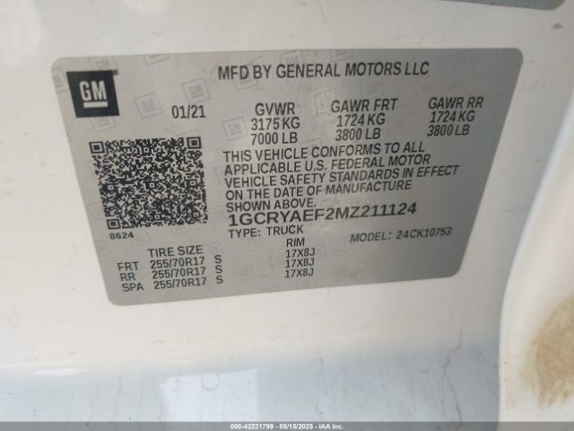 1GCRYAEF2MZ211124 Chevrolet Silverado 1500 4wd Double Cab Standard Bed Wt