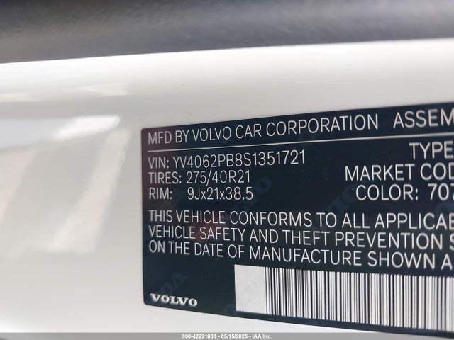 42221803 :رقم المزاد ، YV4062PB8S1351721 vin ، 2025 Volvo Xc90 B6 Plus 7-seater مزاد بيع