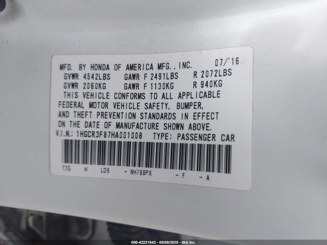 1HGCR3F87HA001008 Honda Accord Ex-l V6