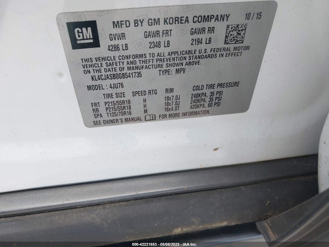 Buick luv - vvt, alum gme e85 max 2016 KL4CJASB0GB541735 Image 9