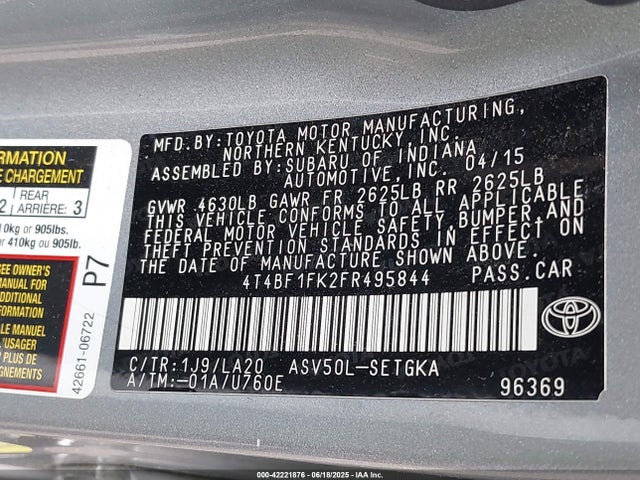 Toyota 2ar-fe 2015 4T4BF1FK2FR495844 Image 9