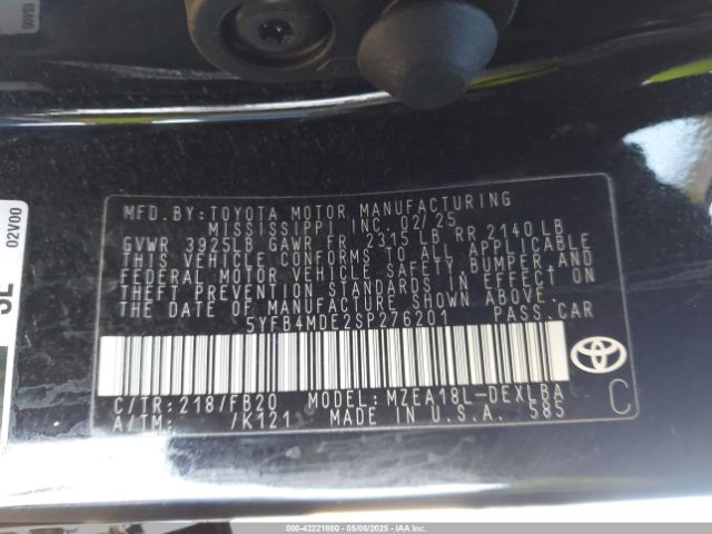 5YFB4MDE2SP276201 Toyota COROLLA LE