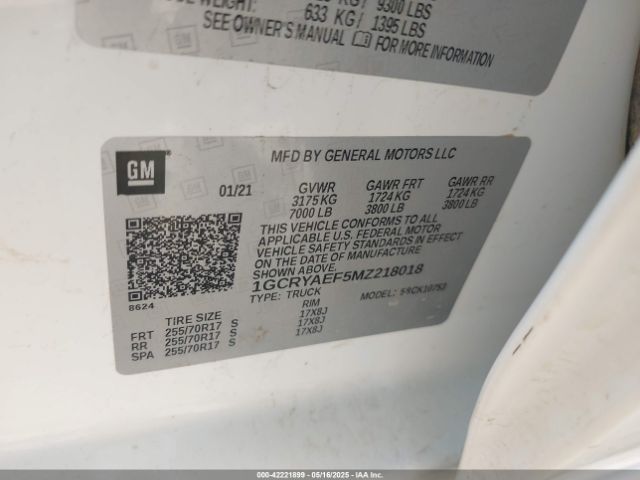 1GCRYAEF5MZ218018 Chevrolet Silverado 1500 4wd Double Cab Standard Bed Wt