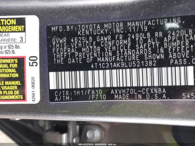 4T1C31AK9LU521382 Toyota Camry Le Hybrid