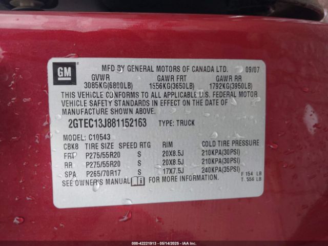 2008 GMC SIERRA 1500 2GTEC13J881152163 Photo 8