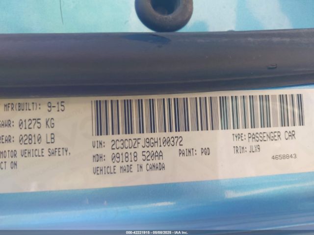 2C3CDZFJ9GH100372 Dodge Challenger R/t Scat Pack