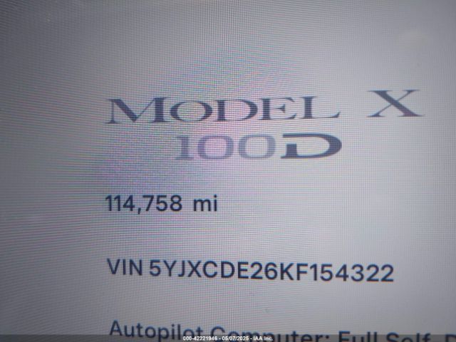5YJXCDE26KF154322 Tesla Model X 100d/75d/long Range/standard Range